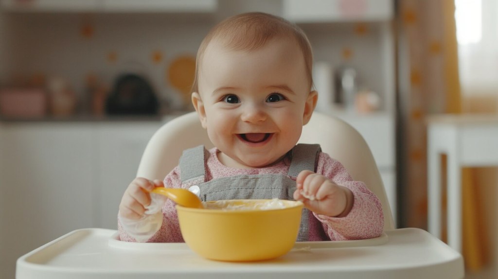 Bebé comiendo yogurt 