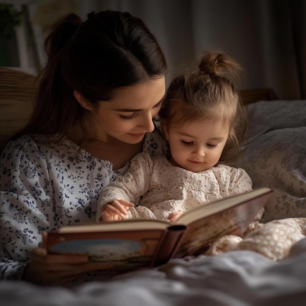 Madre leyendo un cuento a su hija - Blanca Campos