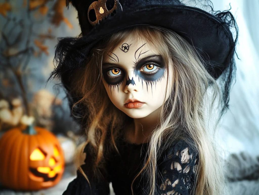 Una niña con maquillaje de Halloween