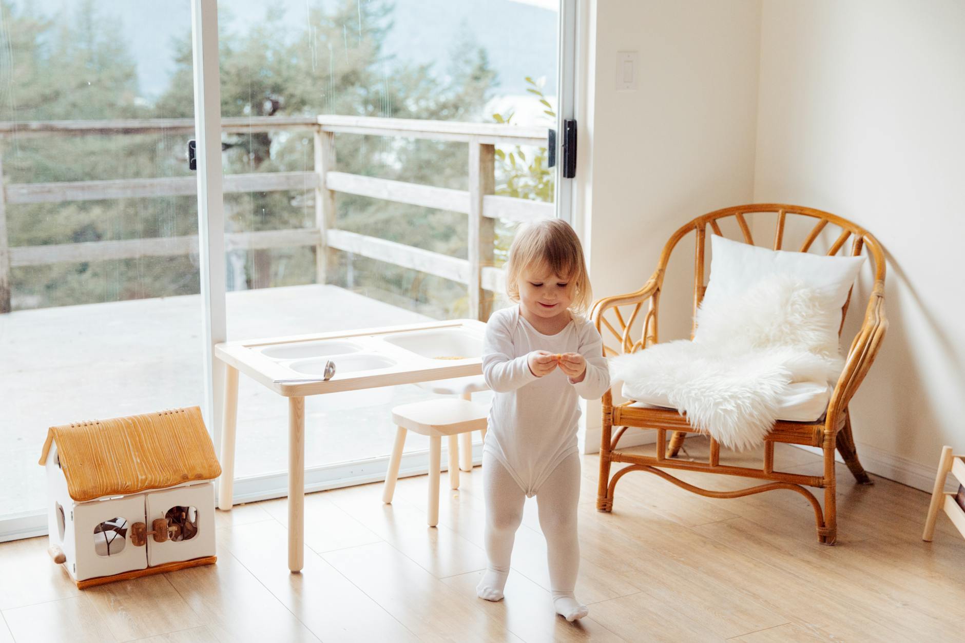 girl playing in the living room