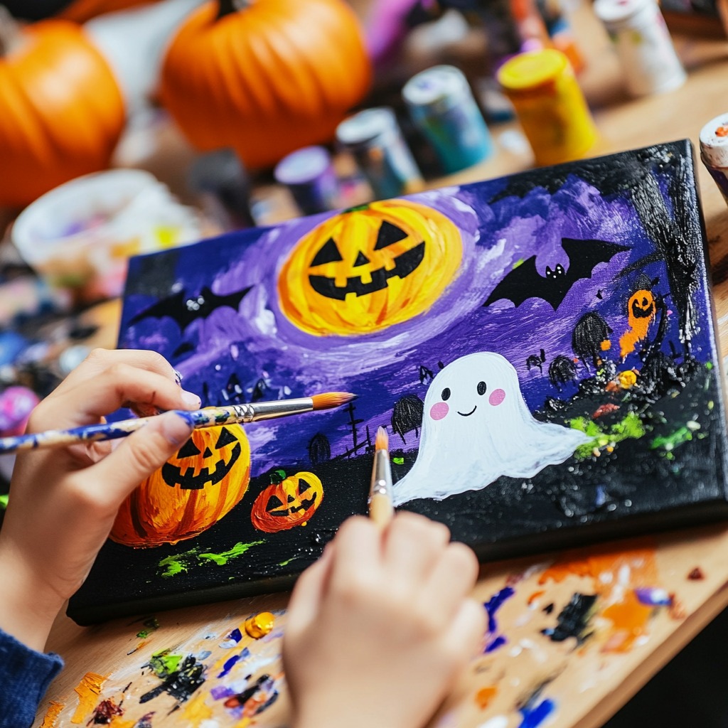 Primer plano de una pintura infantil de Halloween