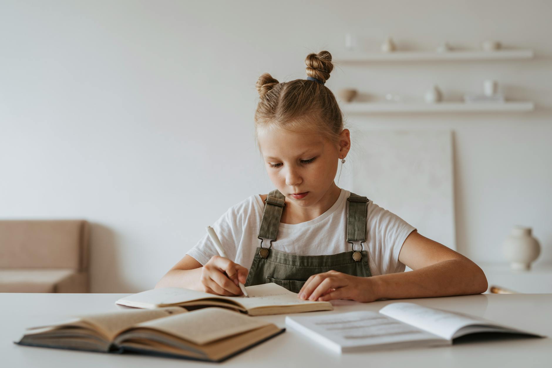 little girl doing her homework