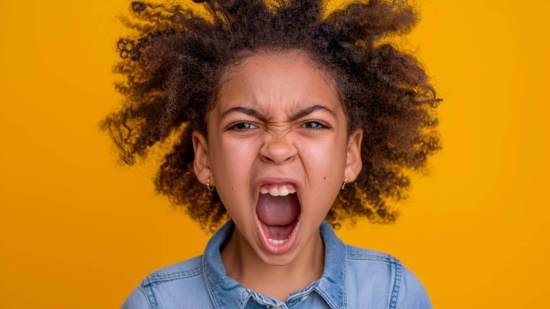 Una niña gritando de rabia