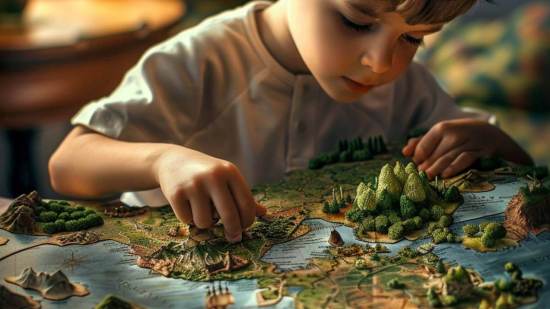 Un niño jugando con un mapamundi 3D