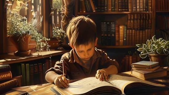 Niño estudiando en casa