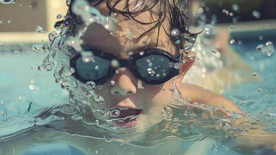 Un niño nada en la piscina