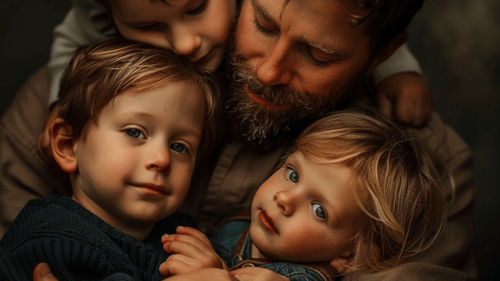 Un padre con tres hijos