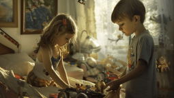Niños ordenando habitación