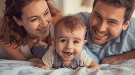 Padres jugando con su hijo pequeño