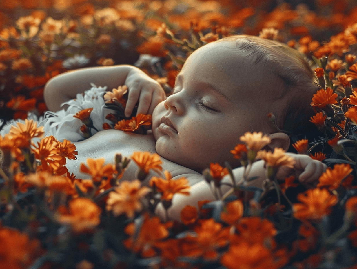 bebé dormida entre flores