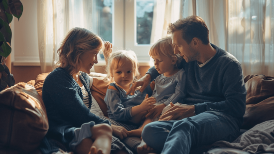 Una familia reunida en casa