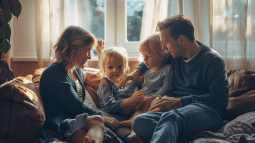 Una familia reunida en casa