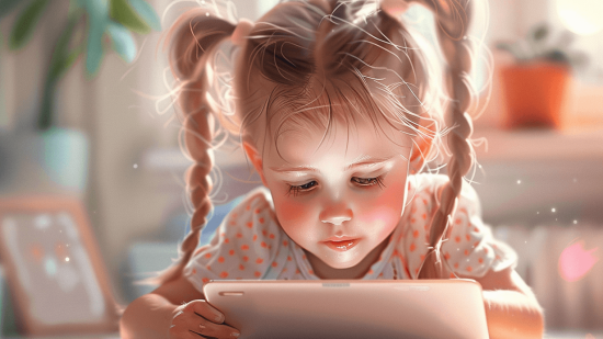 Una niña maneja una tablet