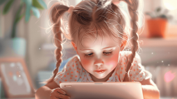 Una niña maneja una tablet