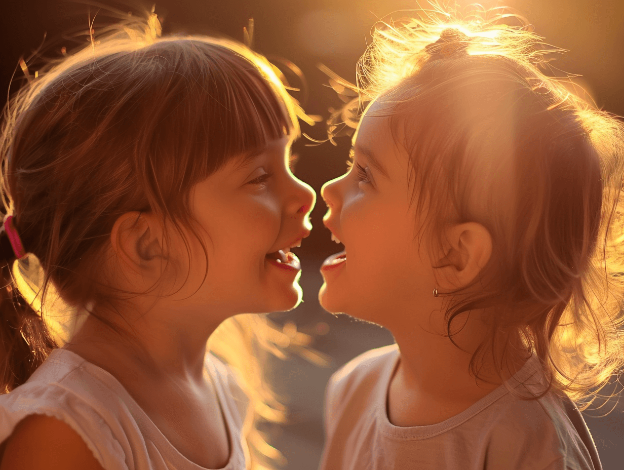Un par de niñas sonríen mientras juegan