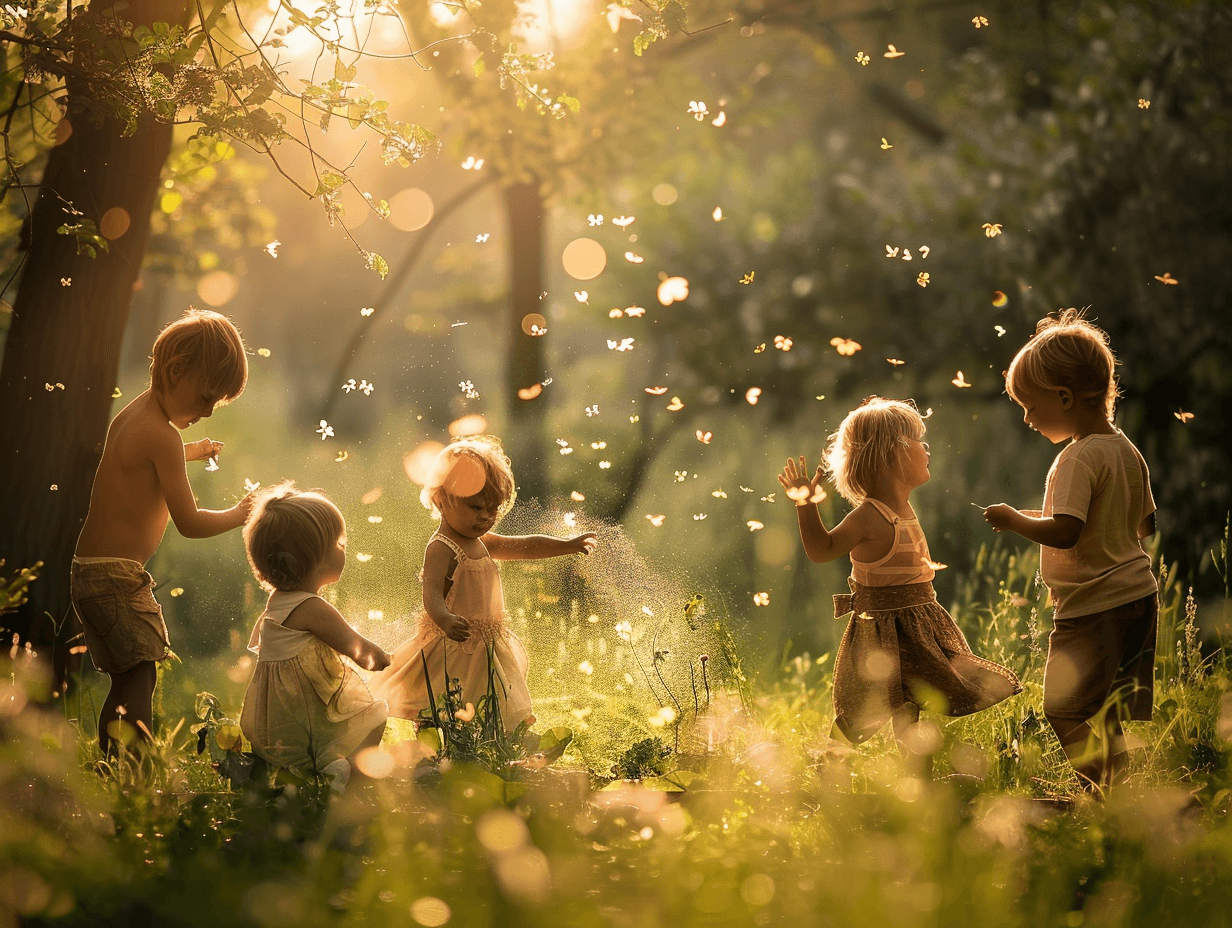 Niños, en la naturaleza jugando