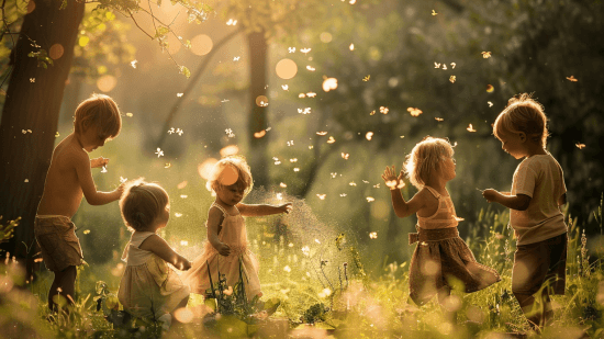 Niños, en la naturaleza jugando