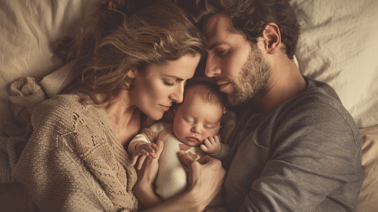 Padres durmiendo con su bebé