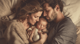 Padres durmiendo con su bebé