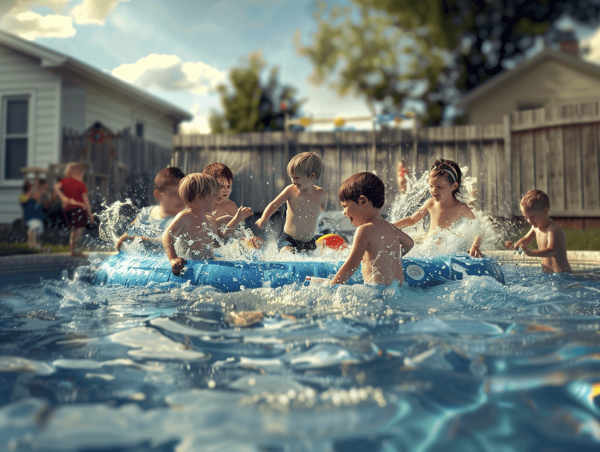 Niños jugando en la piscina