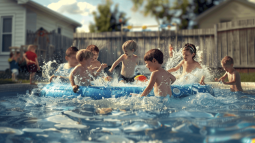Niños jugando en la piscina