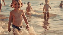 Una niña se baña en el mar