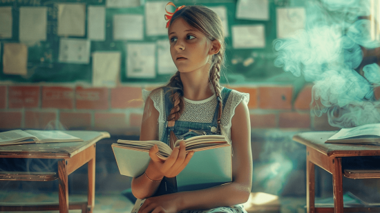 Una niña, en clase de lengua