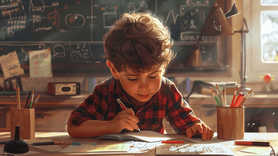 Un niño, en clase de matemáticas