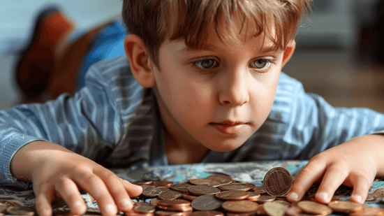 Un niño, con monedas sueltas