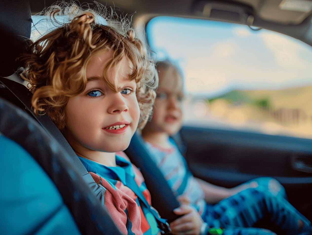 Dos niños en un coche