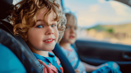 Dos niños en un coche