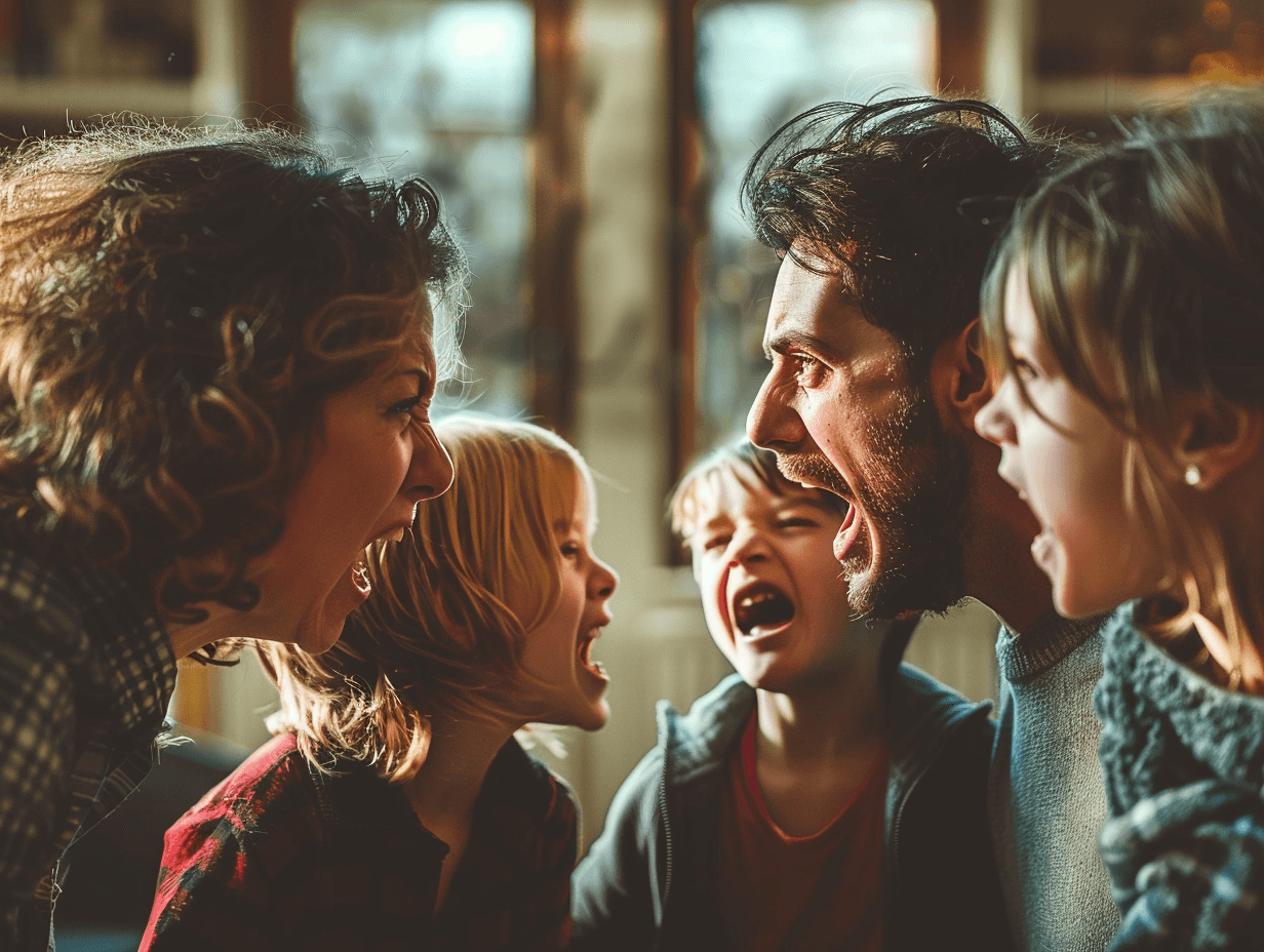 Una familia gritando