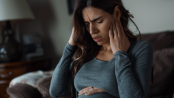 Una mujer embaraza con muestras de dolor