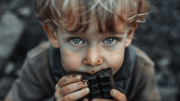Un niño comiendo chocolate negro