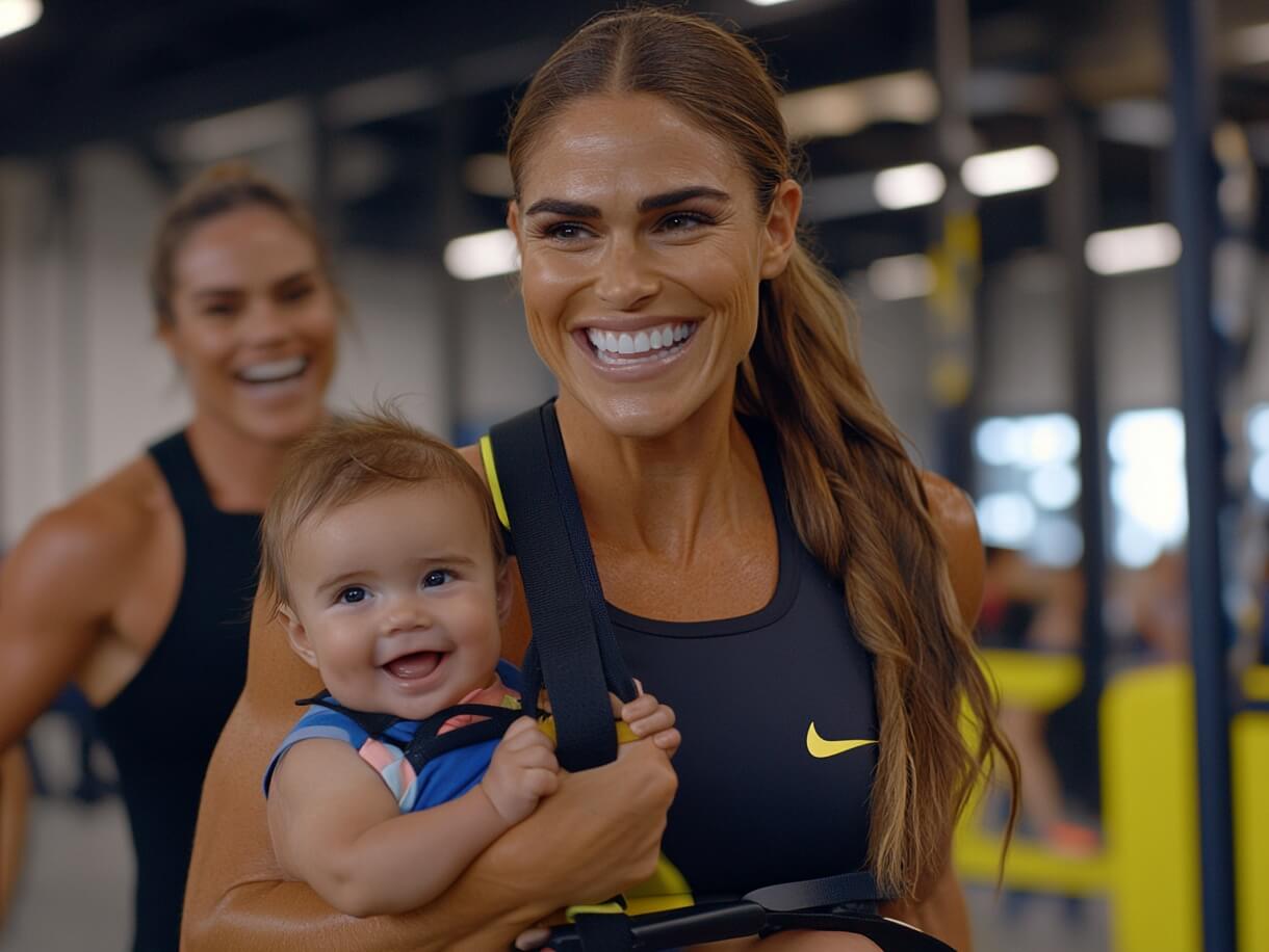 Mujer deportista con bebé