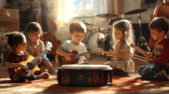 Un grupo de niños en clase de música
