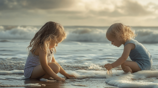 Dos niñas, de vacaciones en la playa