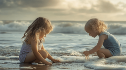 Dos niñas, de vacaciones en la playa