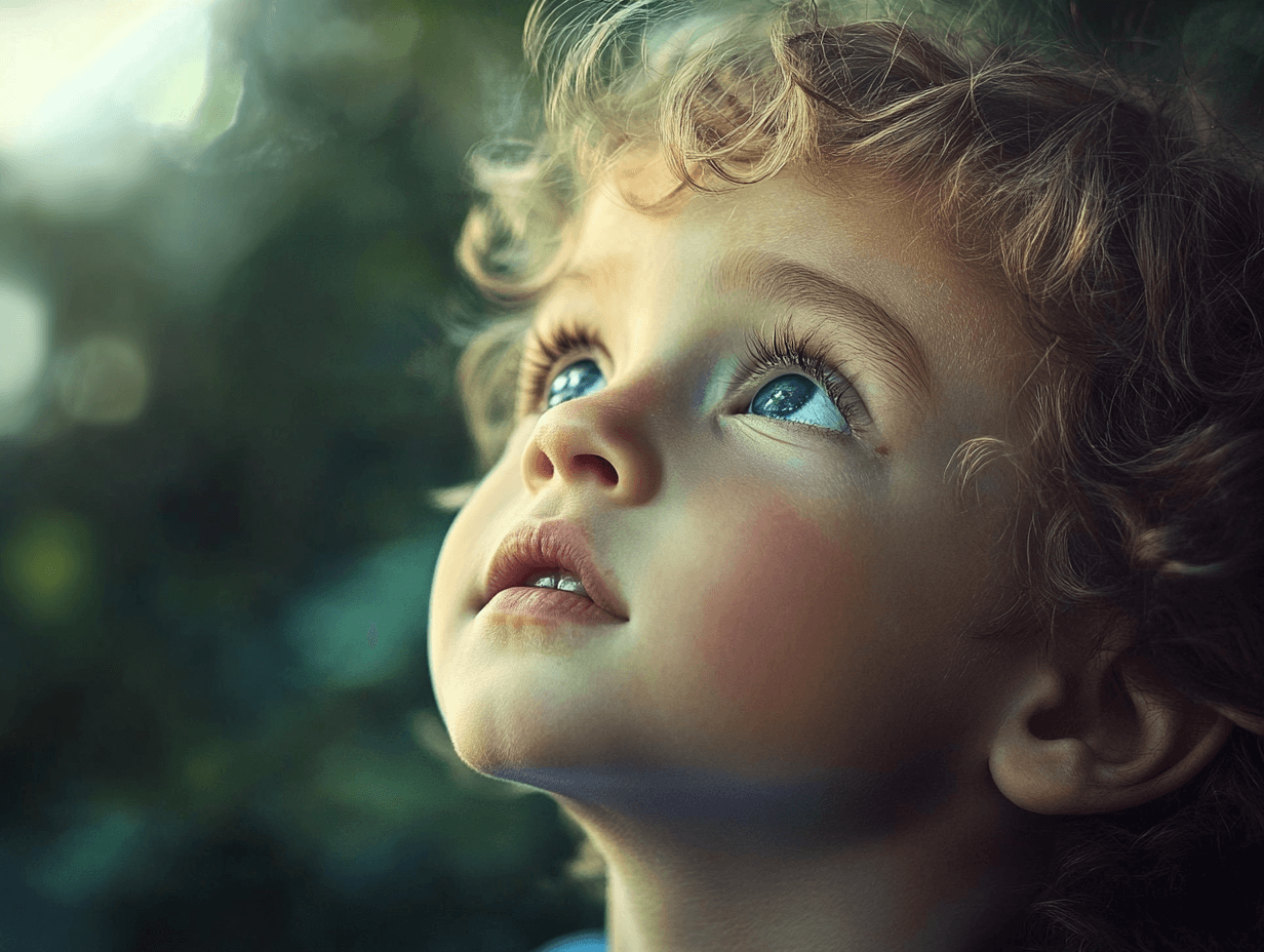 un niño mira al cielo