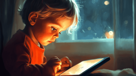 Un niño mirando una tablet