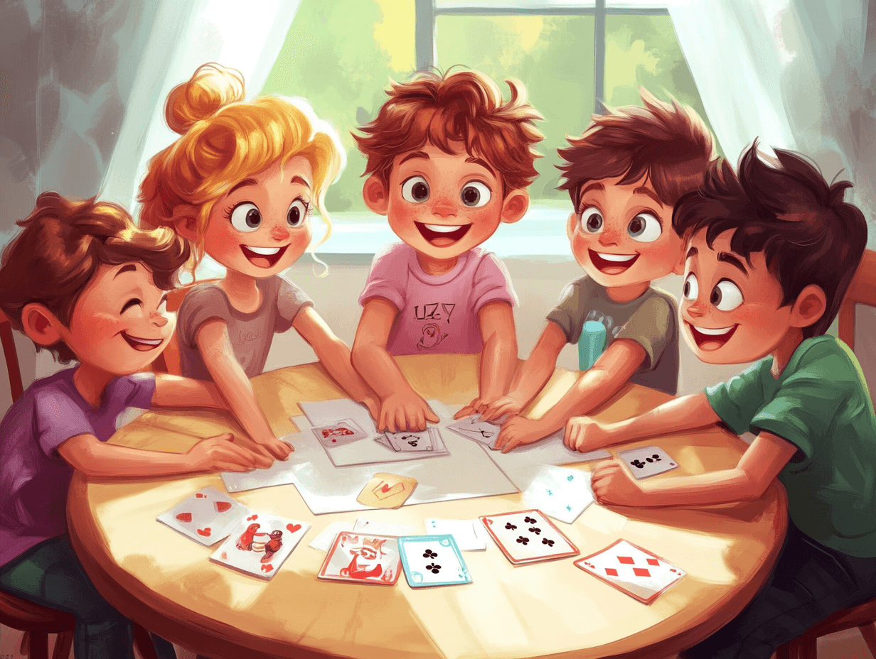Niños jugando a un juego de cartas