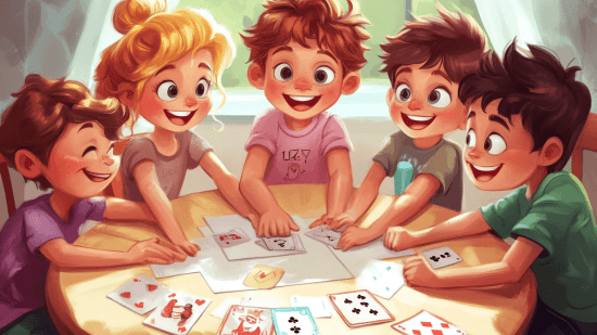 Niños jugando a un juego de cartas