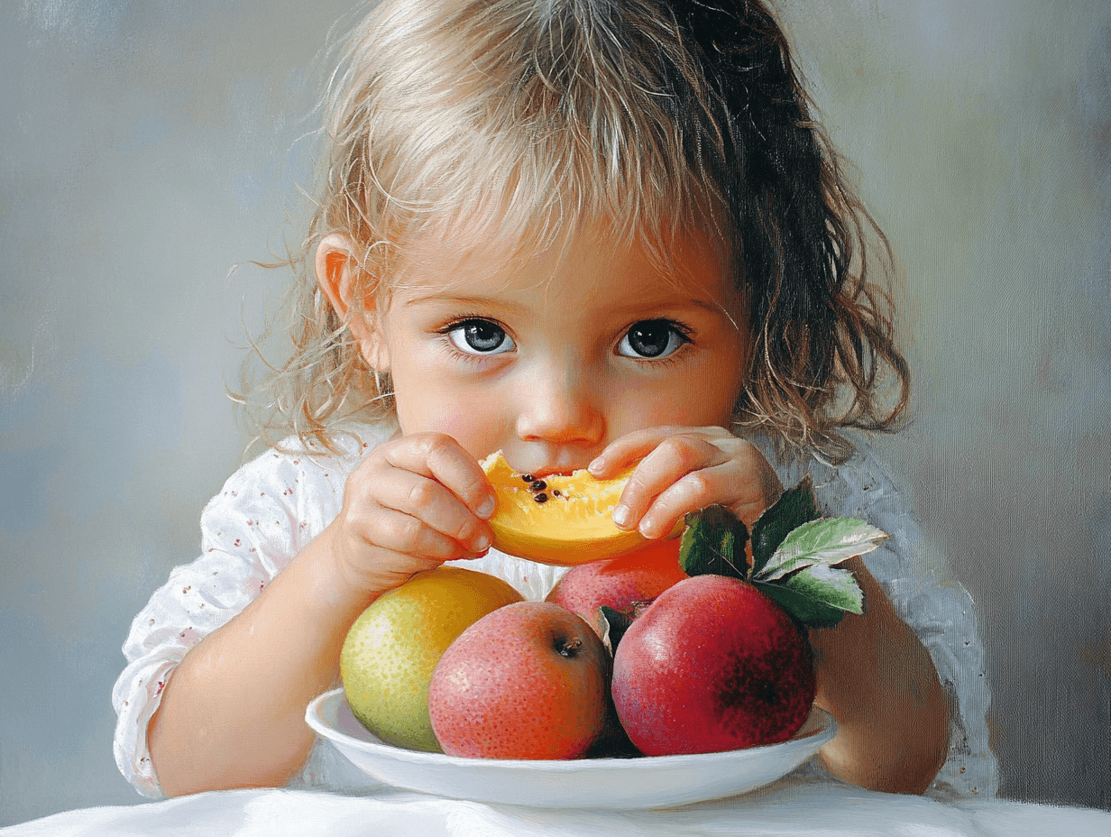 Una niña comiendo fruta