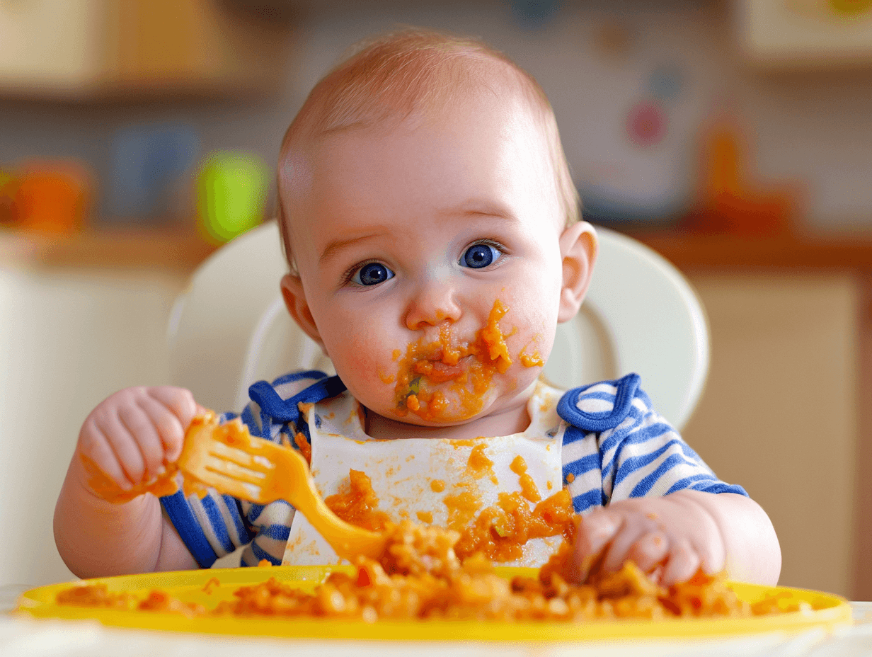 Un bebé disfruta con la comida