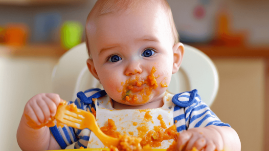 Un bebé disfruta con la comida