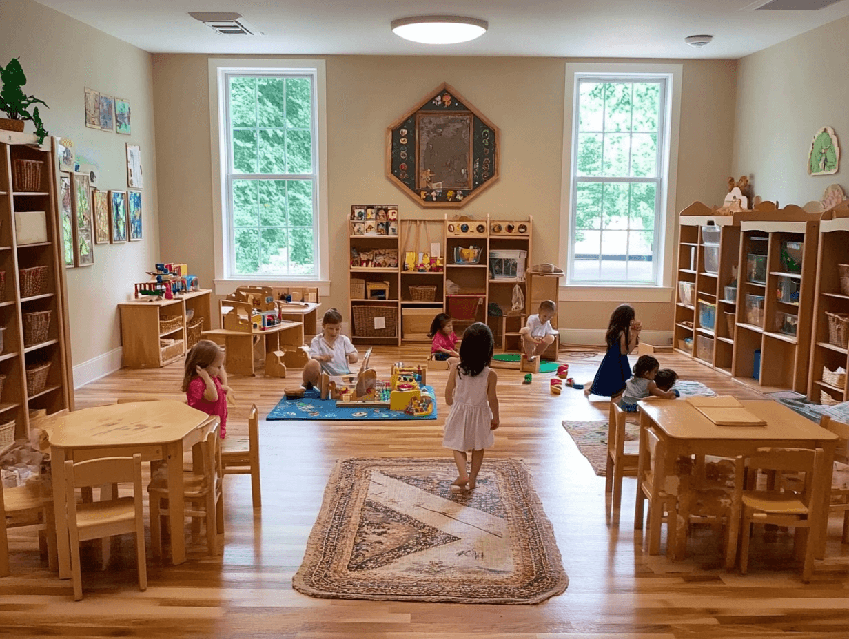 Un aula Montessori conpeques jugando