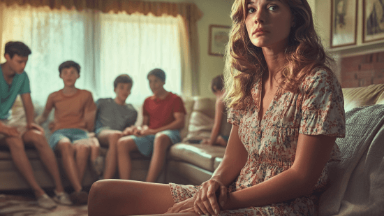 Una mujer joven y un grupo de adolescentes