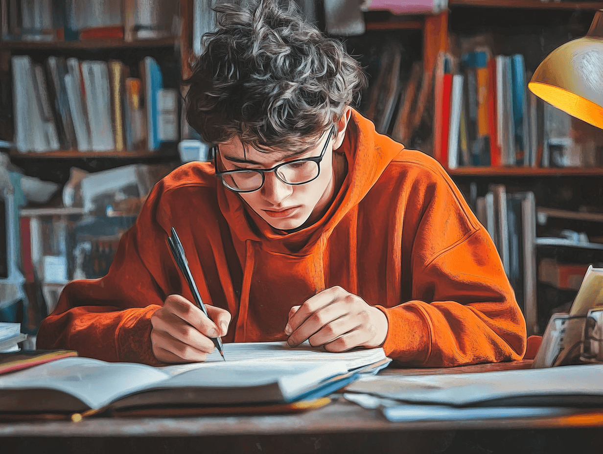 Un adolescente, concentrado mientras estudia