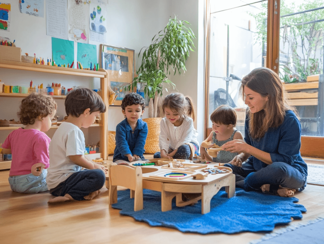 Una clase Montessori con actividad