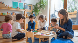 Una clase Montessori con actividad